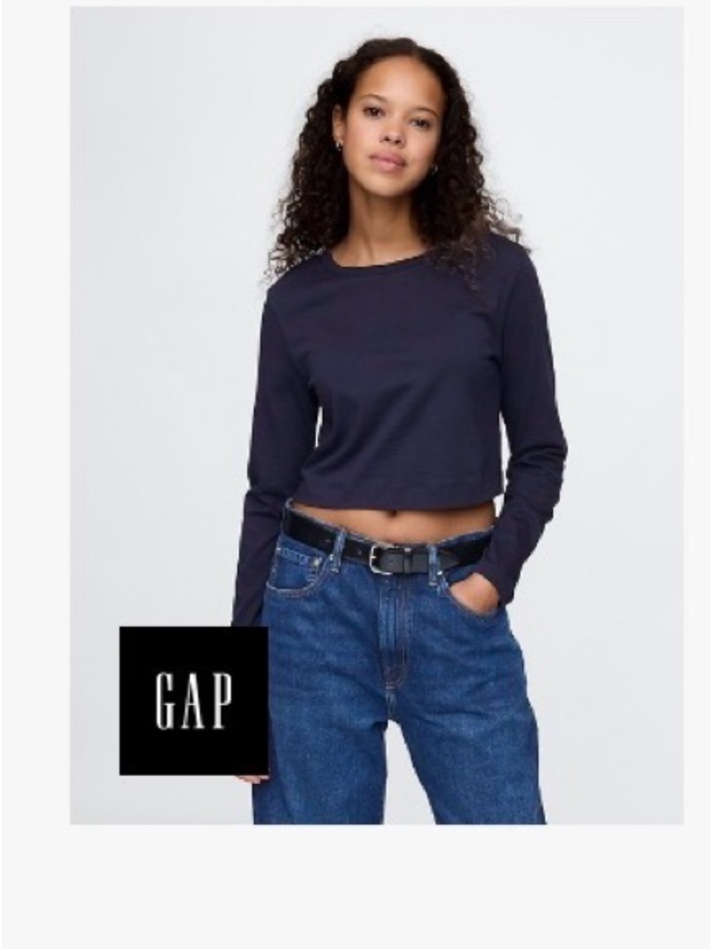 GAP Women's Dark Navy Long-Sleeve Cropped Top